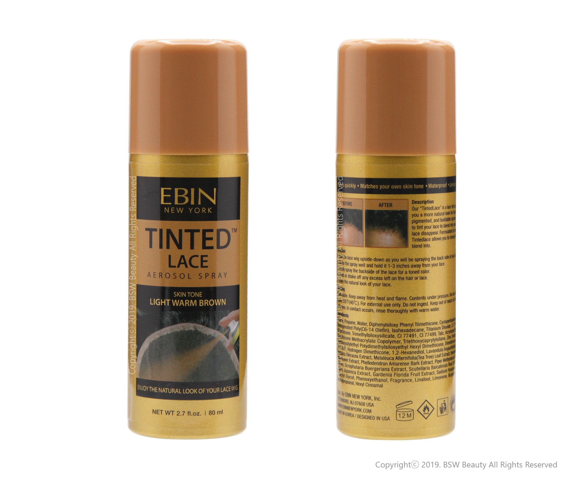 12 EBIN Tinted Lace Aerosol Spray for Lace Wigs Light Warm Brown 2.7 oz